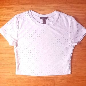 Forever 21 White Capsleeved Eyelet Crop Top - Size Medium